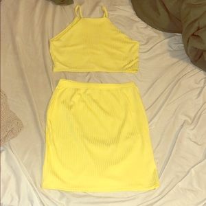 Boohoo yellow halter mini skirt set
